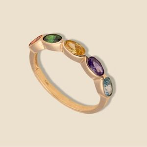 14k Solid Gold Multi-Color Stone Ring | Size 7 | Dainty Gemstone Ring |